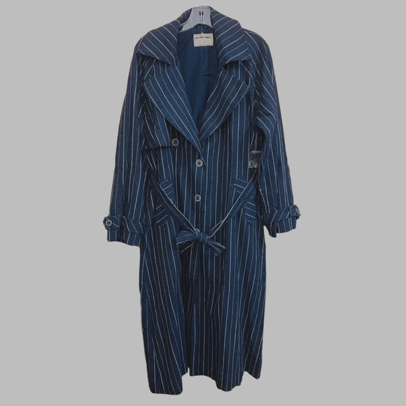 New Free People Melia Mac Trench Style Coat WTF $228 SMALL Blue Striped - Picture 7 of 10